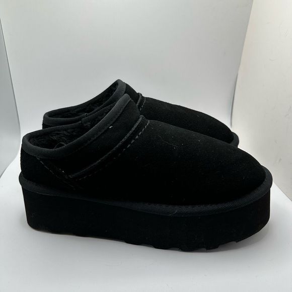 CUSHIONAIRE Women's Genuine Suede Cozy Mule Platform +Memory Foam 7 BLACK - Picture 1 of 7